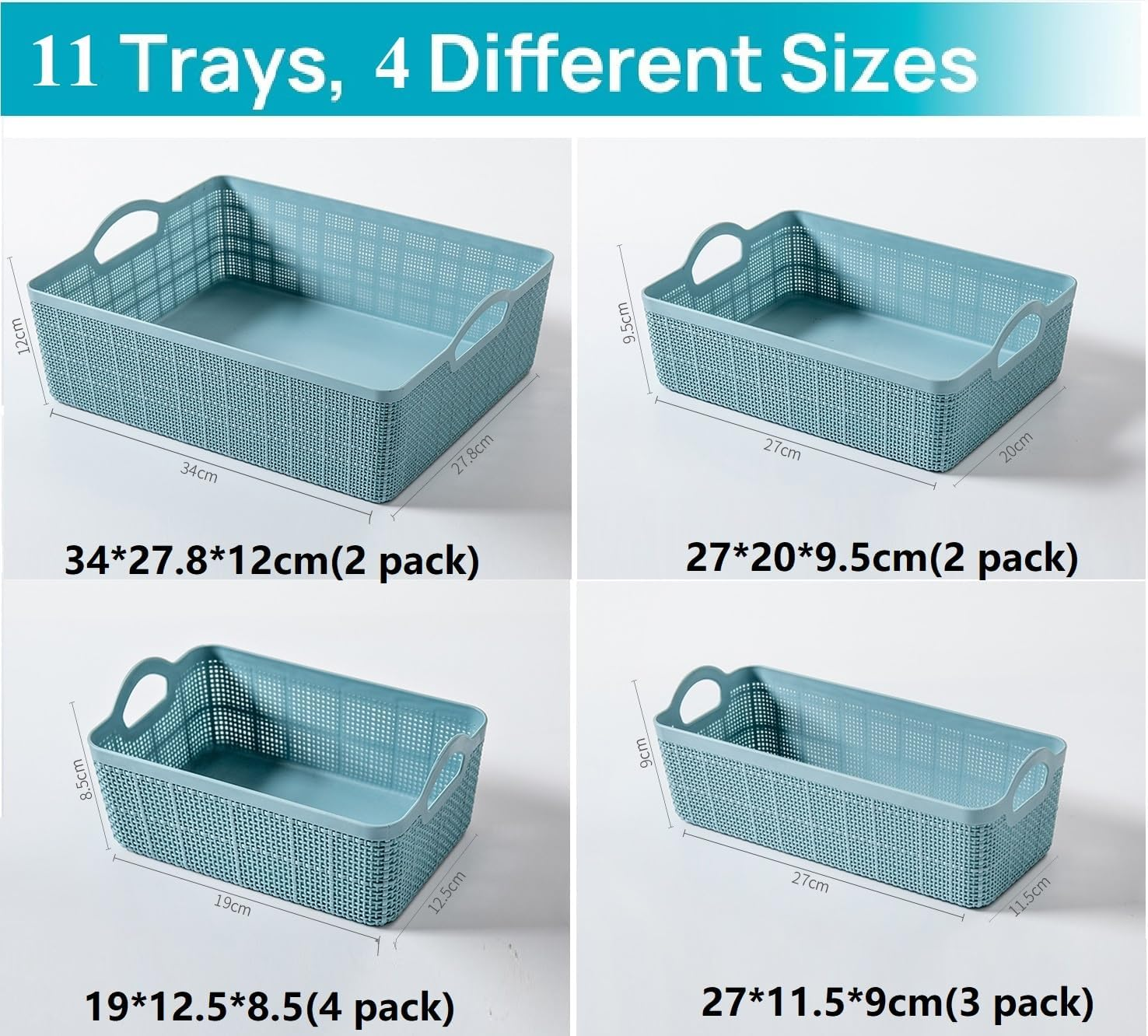 11 PCS 4-Size Plastic Storage Bins and Baskets for Efficient Home Classroom Organization Small Containers for Kitchen, Cupboard Box, and Bathroom Organizer on Shelves and Tubs (Blue) image number 3