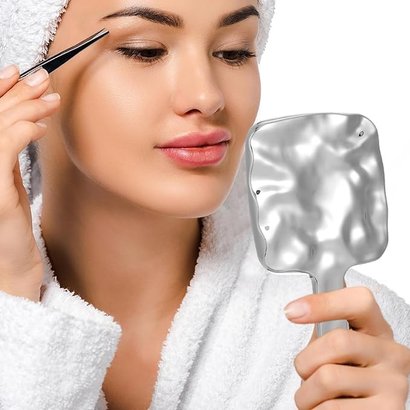 2Pcs Water Ripples Hand Mirror for Makeup,Water Ripples Hand Mirror with Handle,Square Water Ripples Hand Mirror with Handle,Silver Water Ripples Makeup Mirror Square Water Ripples Mirror with Handle