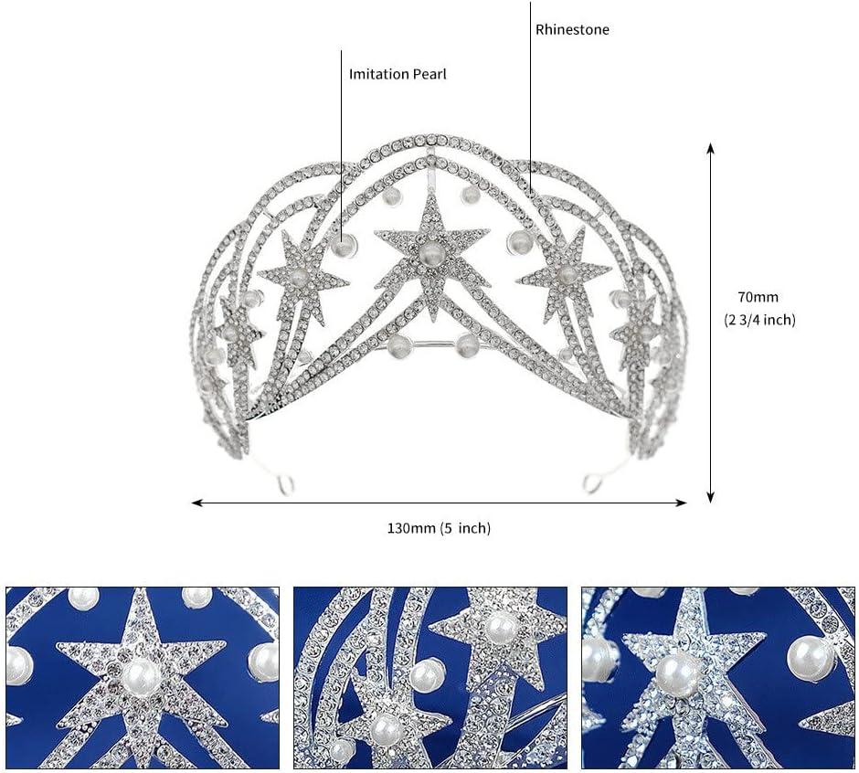 Star Queen Headband Bridal Crown with Rhinestone and Pearl Hair Jewelry for Women Girls Wedding Birthday Photo Prop image number 2