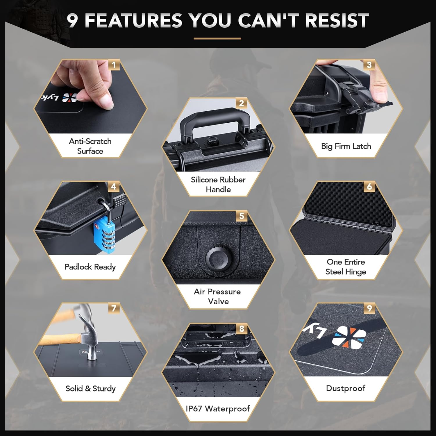 Lykus HC-4620 Waterproof Hard Case with Foam, Interior Size 46X36X18 Cm, Suitable for Camera,Projector,Laptop,Electronic Equipment and More