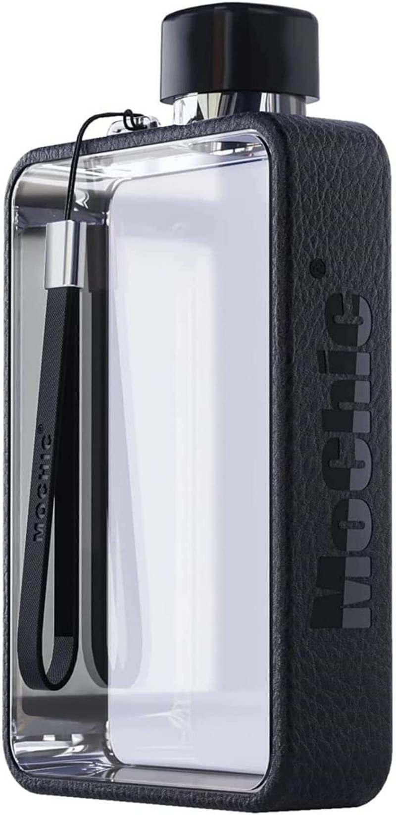 A5 Flat Water Bottle for Cold and Warm Drink Portable Travel Mug Men Women Kids High-Quality Plastic Flask BPA Free Water Bottle for Sports - Leak Proof. 380Ml (Black)