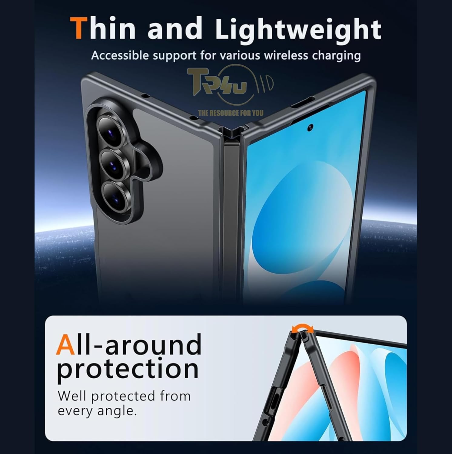 TR4U the Resource for You Matte Case Frosted Black Compatible with Samsung Galaxy Z Fold 7 [Shockproof] [Military Grade Protection] [Non-Slip Slim Fit] Protective Case for Z Fold 7 8.2-Inch (2025) image number 1