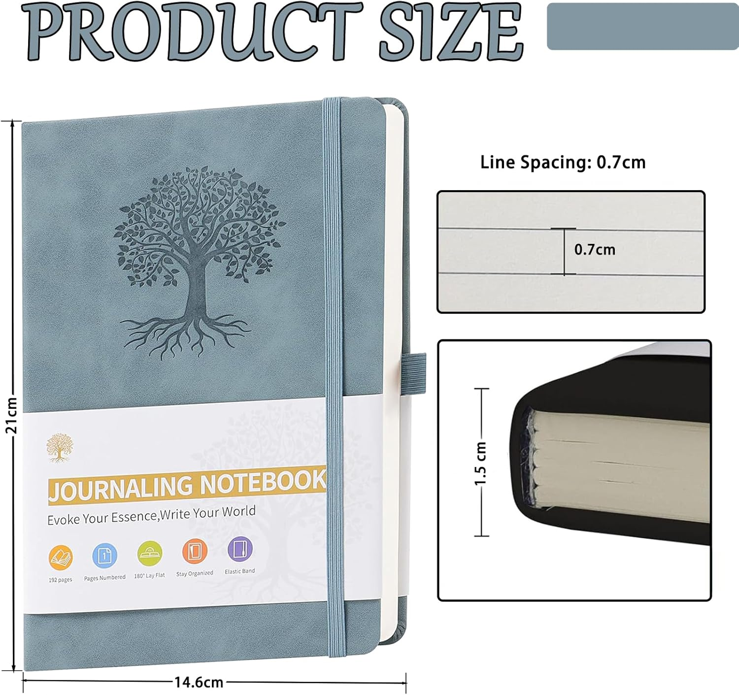 Lined Journal Notebook for Women Men, A5 192Pages College Ruled Leather Hardcover Notebook with Pen Loop for Journaling Writing, Blue - Green image number 3