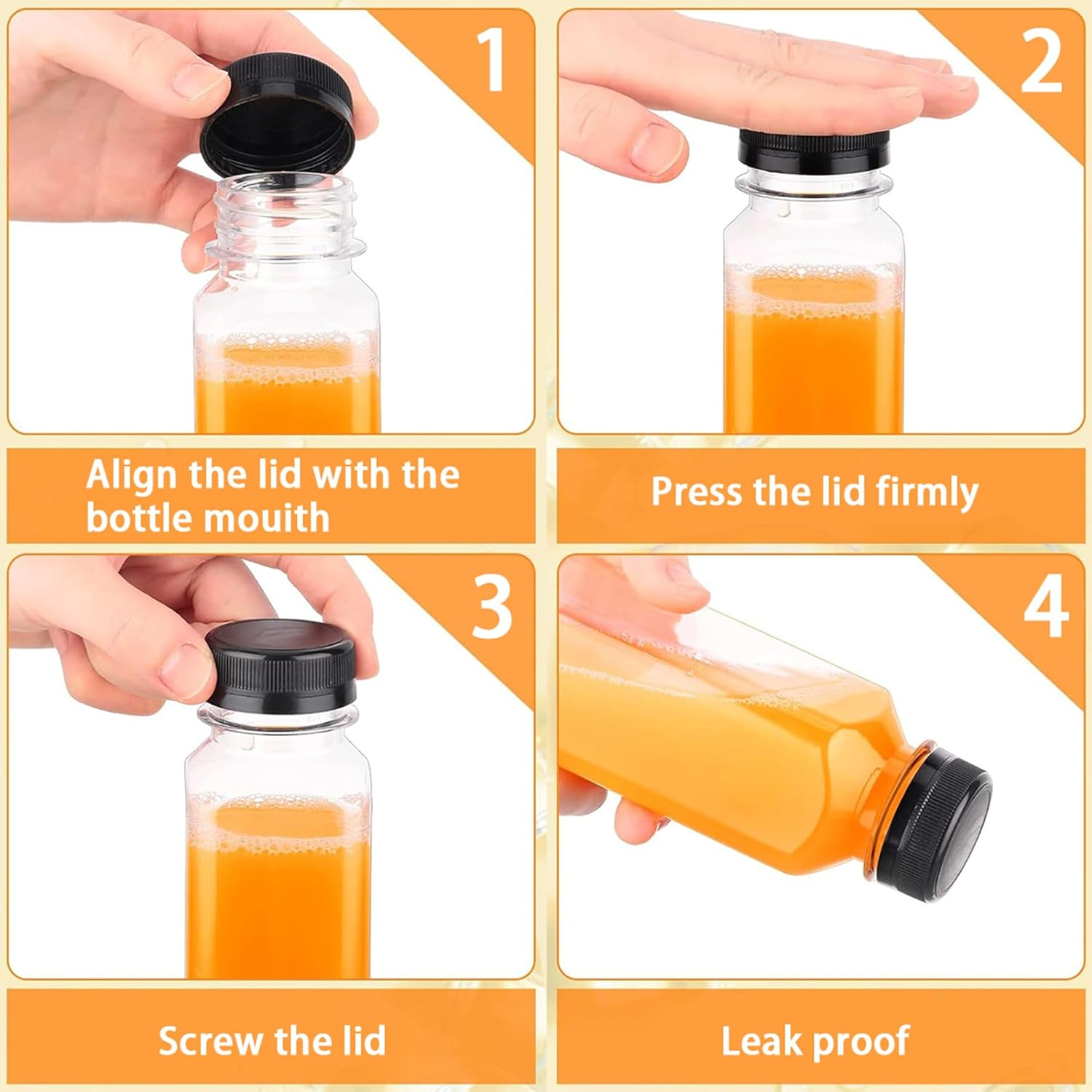 FORYUSE 15Pack 500Ml Plastic Juice Bottles with Caps Clear Reusable PET Containers for Juicing, Milk, Smoothie, Drink with Tamper Proof Lids, Labels, Bottle Brush image number 4