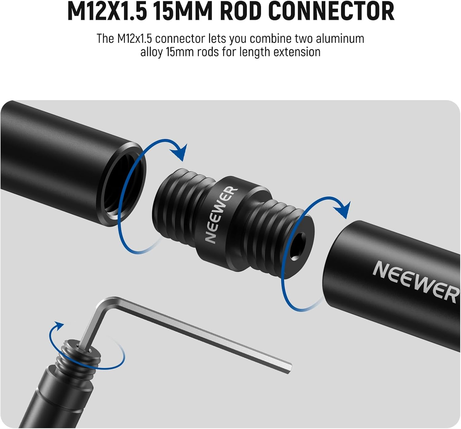 NEEWER 15Mm Rod Connector, 2 Pack, M12X1.5, Black, Compatible with NEEWER Aluminium Alloy 15Mm Rods & LWS Shoulder Rests, Camera Support Rod Connector image number 5
