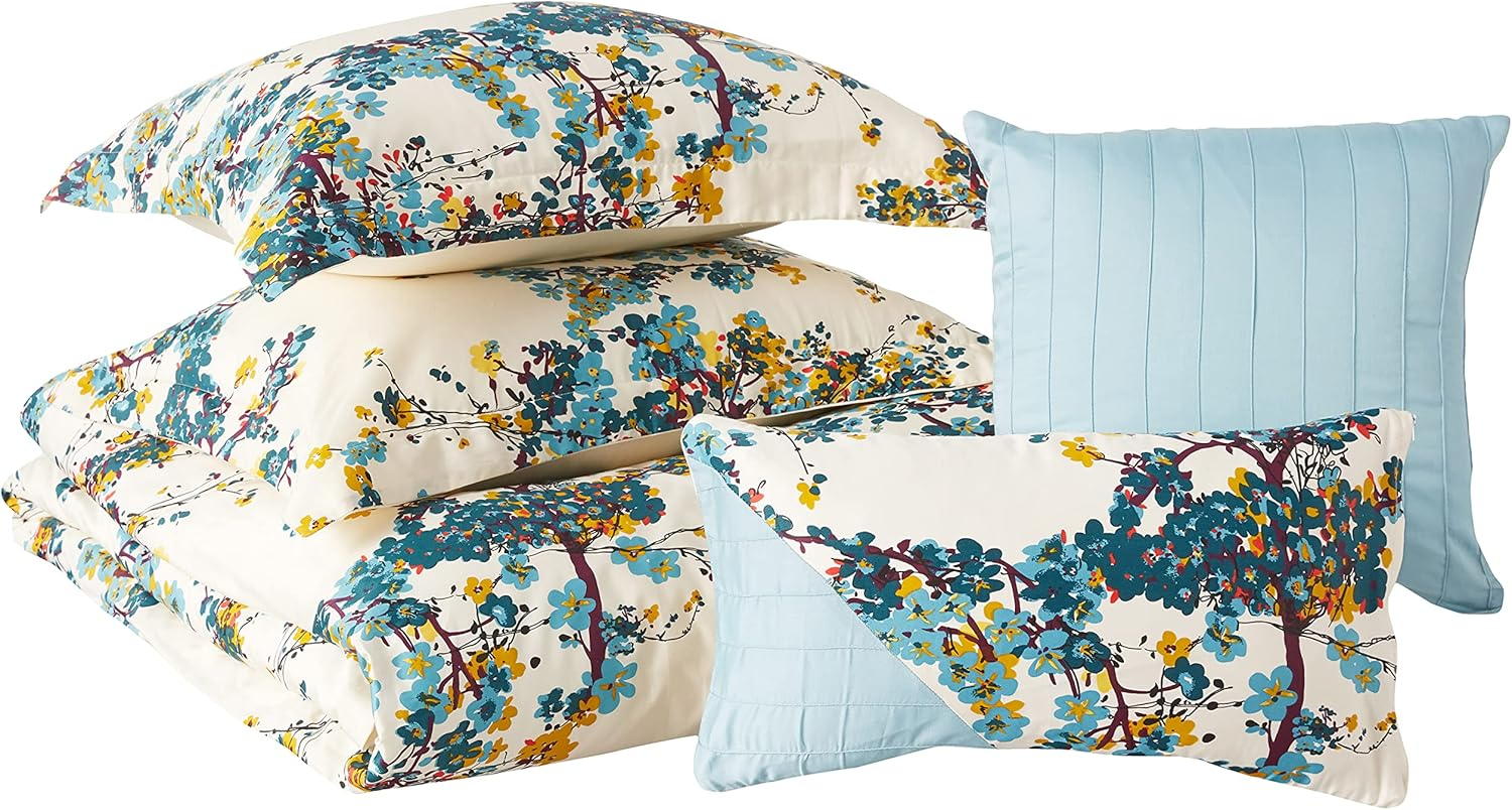 Tribeca Living Casablanca 5-Piece Cotton Floral Duvet Cover Set, King/California King
