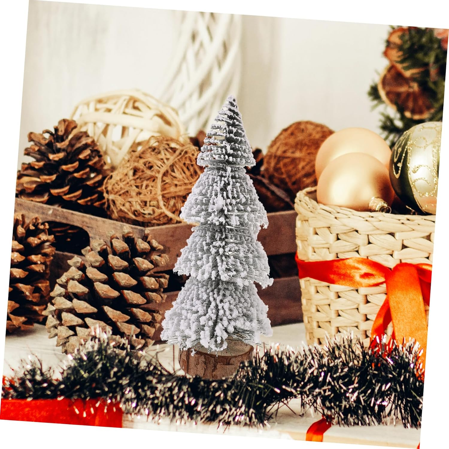 Flat Bottom Mini Christmas Trees Artificial Desktop Decorations 2Pcs Set image number 2