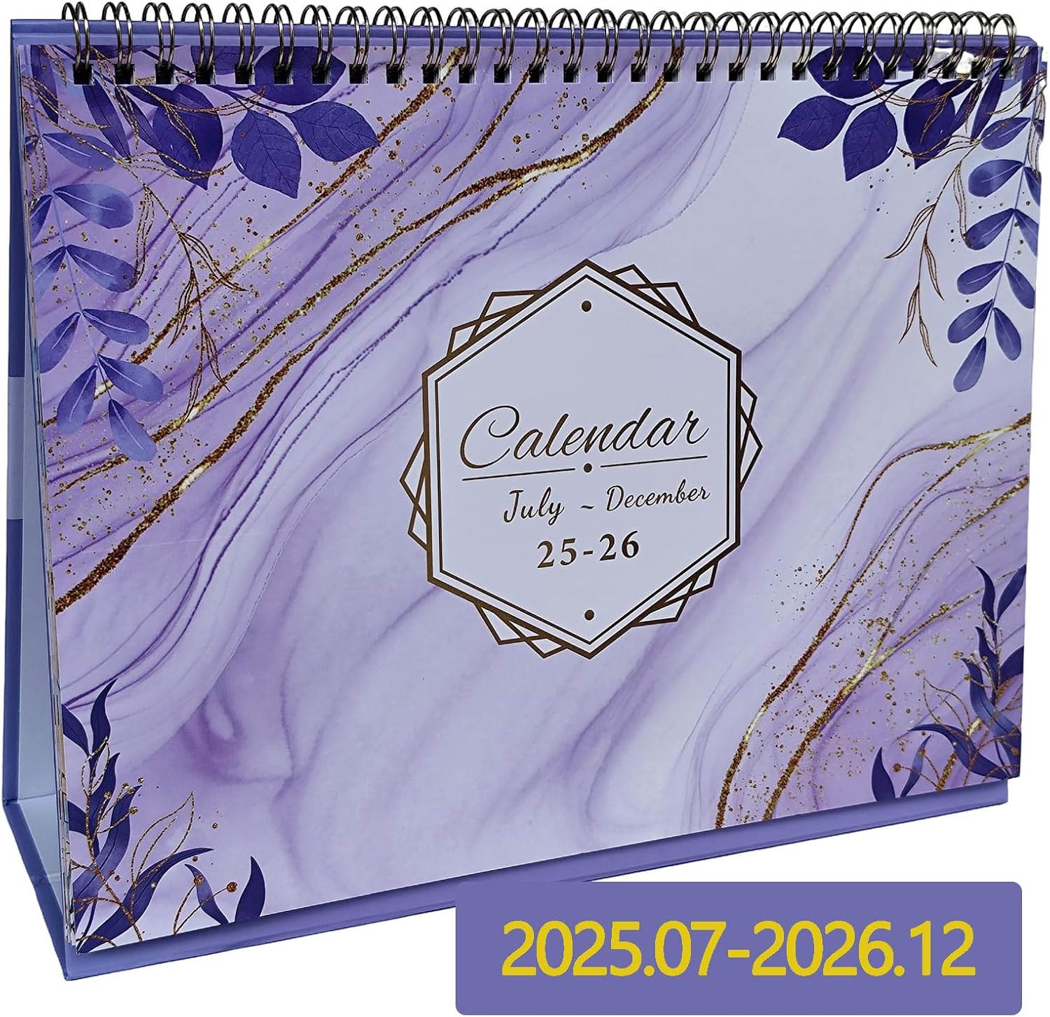 Aesthetic Small Desk Calendar 2025.07-2026.12, 18Month Use July 2025 to Dec 2026, Standing Flip Desktop Calendar, Colorful Monthly Desk Easel Calendar, Compact Size, Perfect for Easy and Effective Organizing (Purple Marble) image number 1