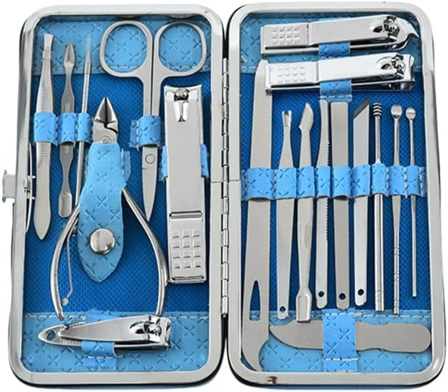 Classic Black 18/16/12/10/7Pcs Nail Clipper Set Stainless Steel Manicure Cutters Ear Spoon Nail Scissors Tool Pedicure Household,19Pcs,Black