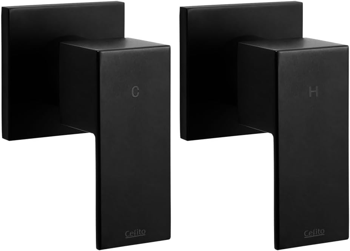 Cefito Shower Tap, 6 X 7 X 8.5Cm Mixer Showers Faucet Head Showerhead Tap Bath Accessories Bathroom Toilet Set Kitchen Fixtures Wall, for Hot and Cold Solid Brass Body Black image number 1