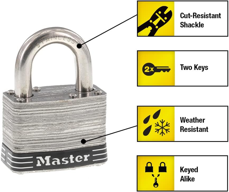 Master Lock Padlock, Laminated Stainless Steel Lock, 2 In. Wide, 5SST (Pack of 2-Keyed Alike) image number 6