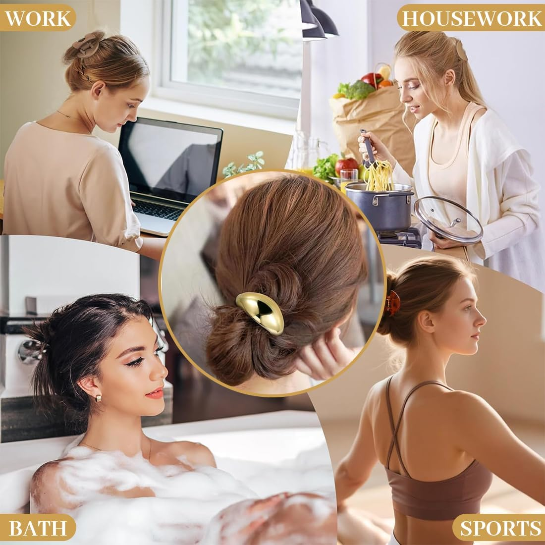 JYNXOR Pack of 6 Women'S Hair Bands, Hair Cuffs for Ponytail, Metal Hair Cuff, Hair Scrunchie, Gold, Hair Cuffs for Ponytails, Gold Hair Bobbles, Punk Hair Holder, Gold Ponytail Cuff