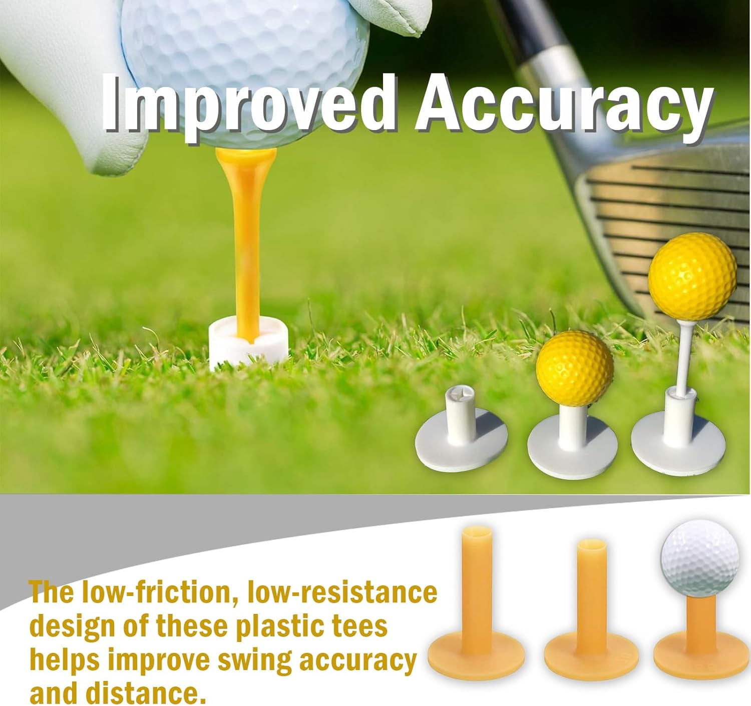 Golf Rubber Tees Holder Set, 6 Pieces Driving Range Tees, Multiple Heights 0.984-3.15 Inch, White and Yellow Plastic Colorful Golf Tees for Golf Practice Mat image number 5