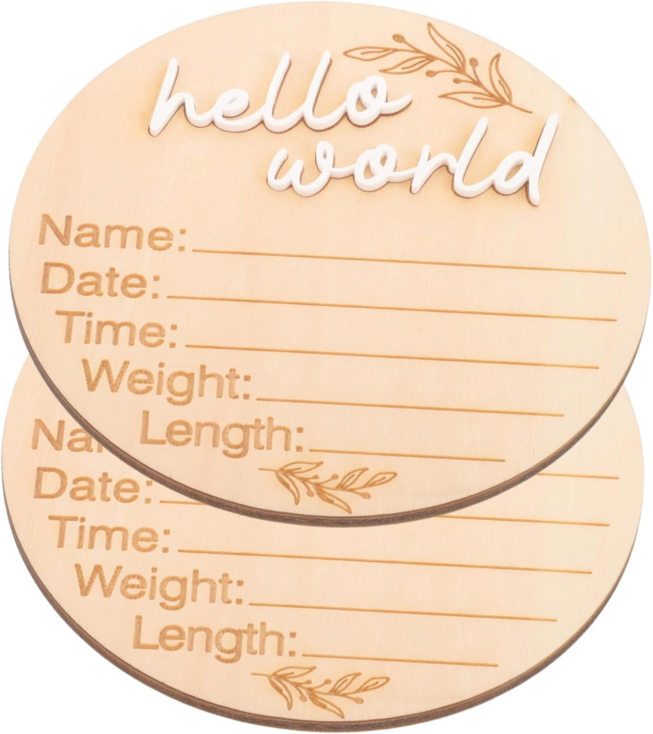 2Pcs Wooden Birth Announcement Signs round Shape Name Boards Newborn Photo Props Smooth Polished Milestone Plaques for Nursery Decor and Gift image number 2