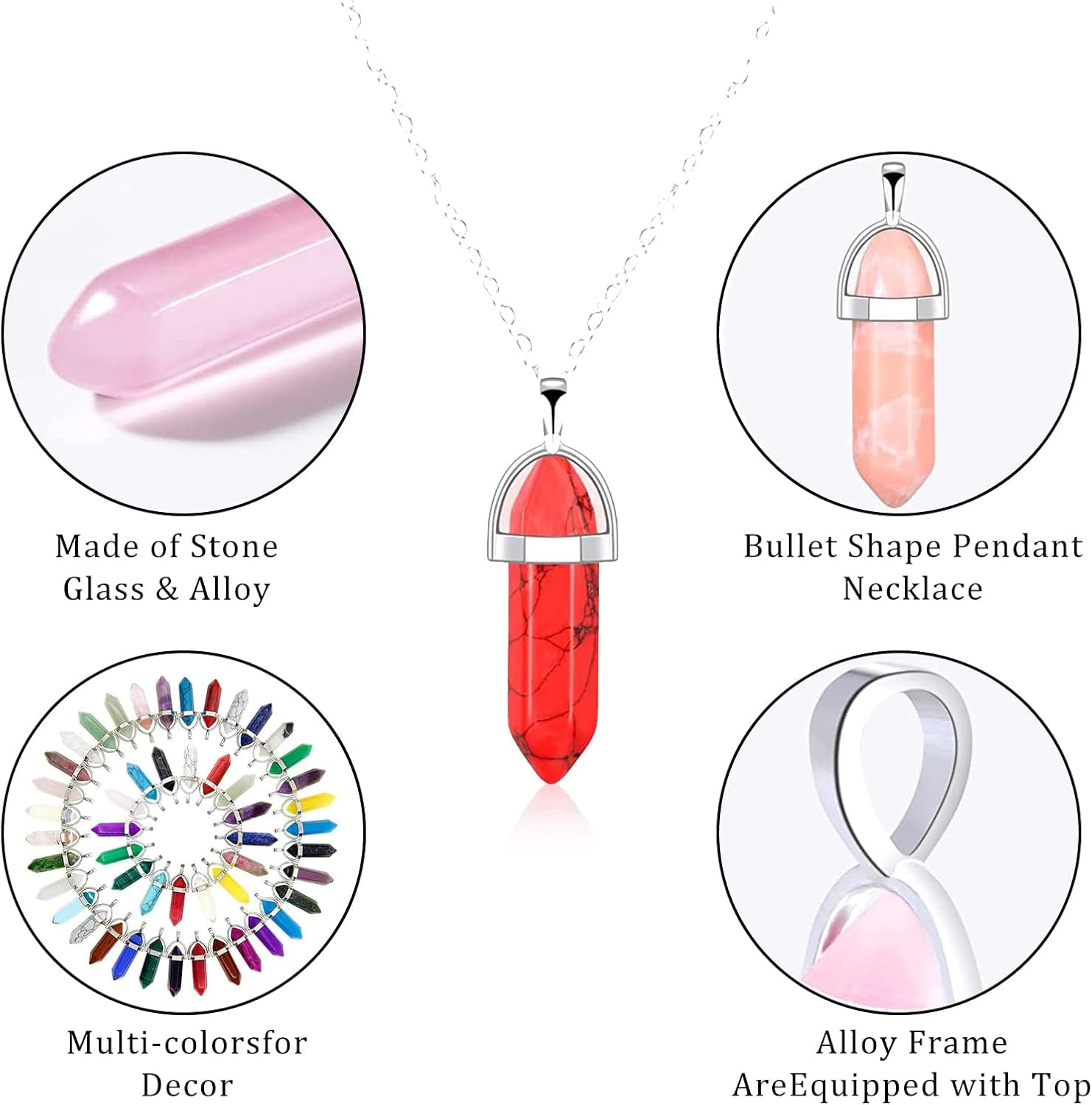 50Pcs Crystal Stone Pendant Necklaces Accessories, Healing Stone for Reiki Chakra Meditation Therapy Deco, Diy Necklace Jewelry Making image number 3