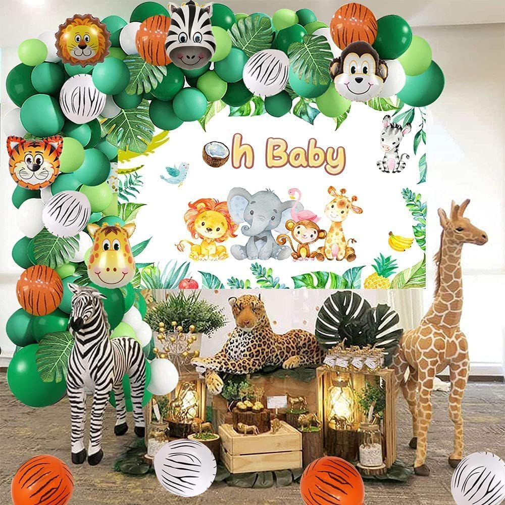 Jungle Party Balloons Garland Kit,Safari Animal Balloon, Animal Foil Confetti Balloon Arch Palm Leaves Set for Jungle Theme Birthday Decorations, Safari Woodland Birthday Party Supplies. image number 5