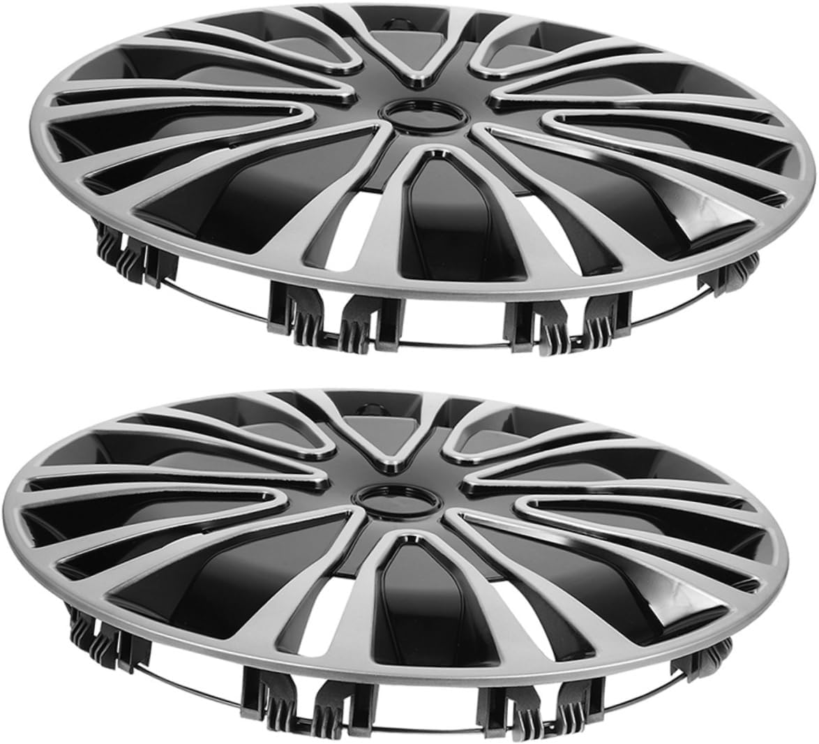 GRIRIW 12 Inch Wheel Hub Covers 2Pcs Silver Black Decorative Car Hubcaps Universal Rim Covers Automotive Wheel Rim Caps for Cars Accessories image number 3
