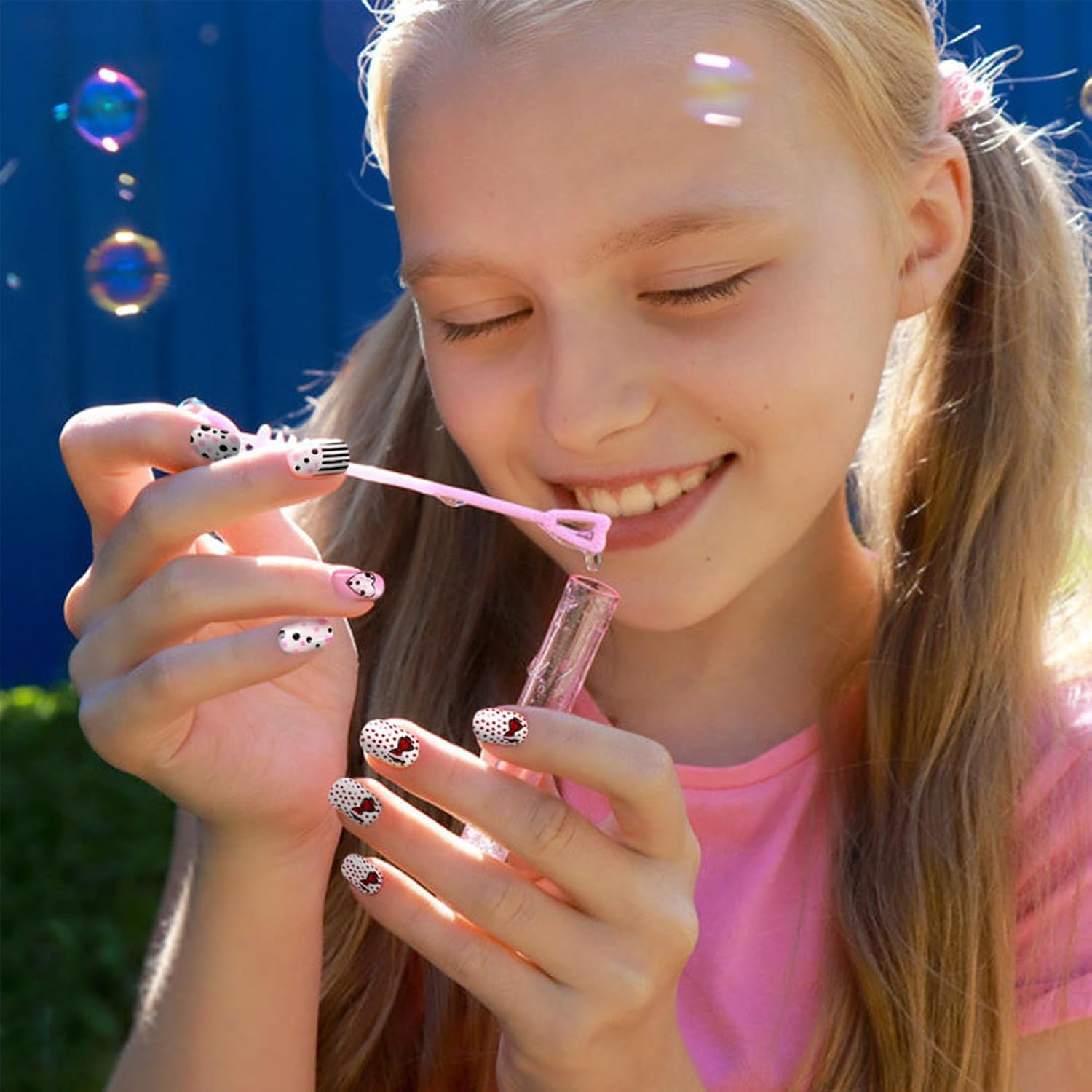 120 Pieces Kids Press on Nails for Girls Fake Nails Emboss Artificial Nail Tips Pre Glue Short Stick on Nails for Kids Nails Decoration Sleepovers Kids Valentine Day Gifts (NT30-6, NT30-6) - Nt30-2 image number 4