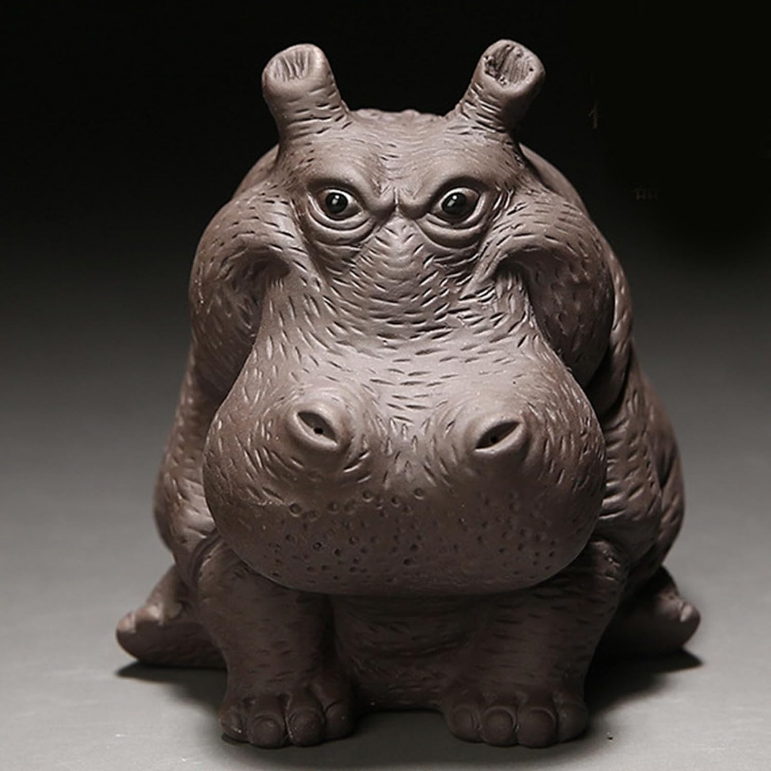 Handmade Purple Clay Hippo Figurine, Symbol of Prosperity, Tea Lovers, Home Office Decor, 3.7In image number 2