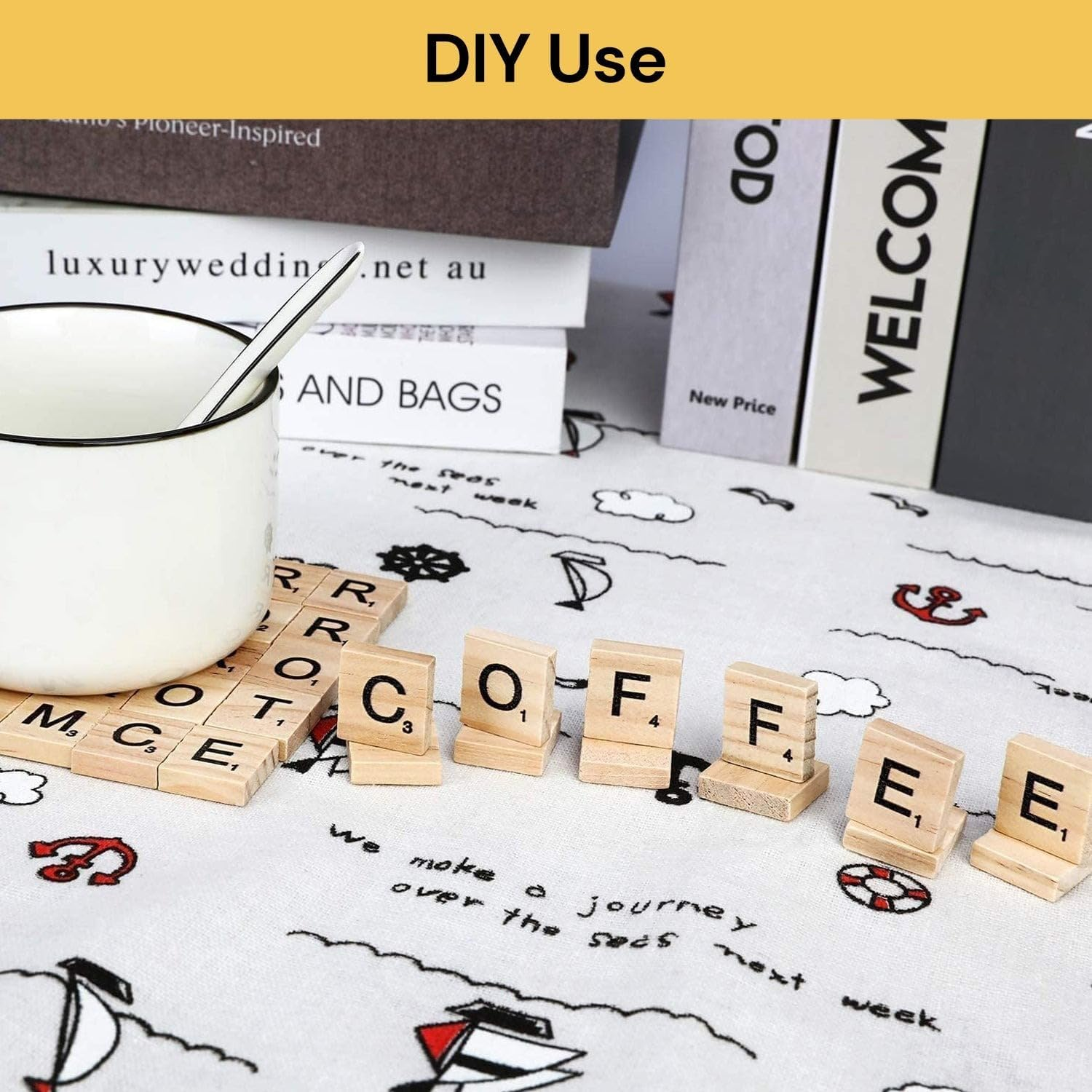 100Pcs Wooden Alphabet Letters Scrabble Tiles Set / DIY Letter Crafts for Children Kids Student image number 4