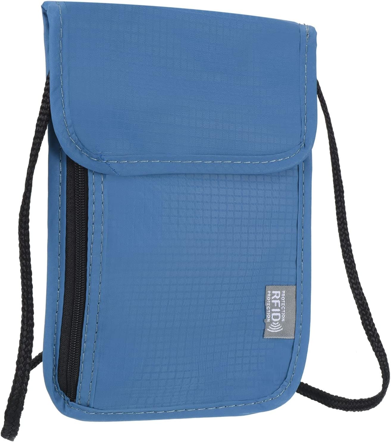 Uxcell Neck Wallet Travel Pouch, Passport Holder RFID Blocking Waterproof Neck Pouch Nylon Travel Document Organizer for Women & Men, Blue