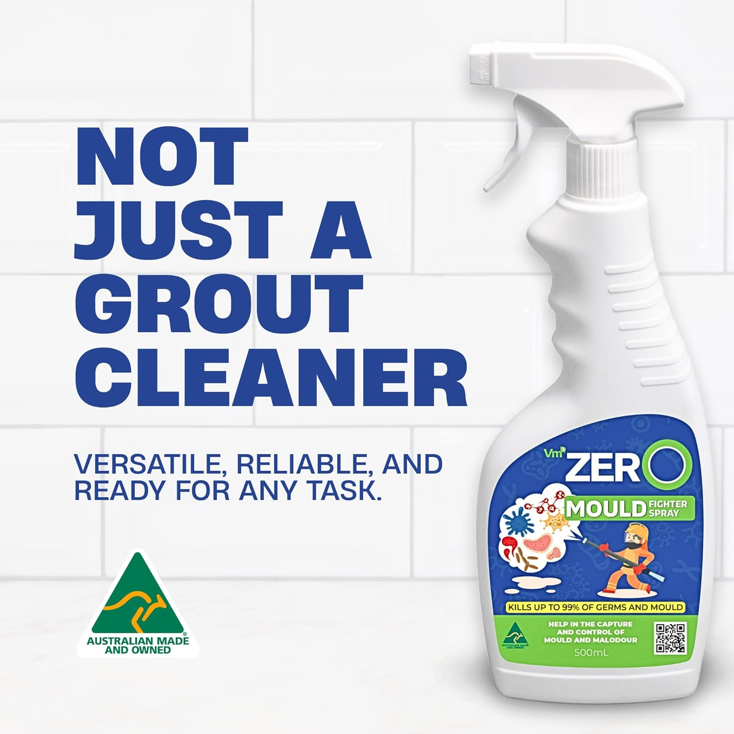 VM3ZERO Mould Fighter Spray 500Ml, Natural Aussie Mould Remover & Grout Stain Remover, Durable Household Mould & Stain Cleaner for Bathroom, Kitchen, Tiles & Walls, Pet & Child Safe image number 5