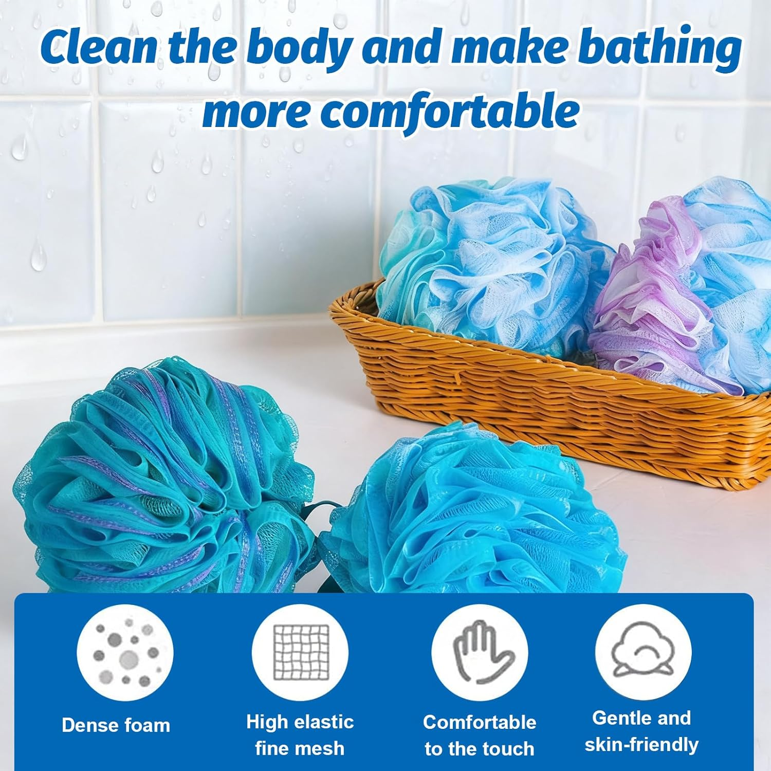 Shower Puff, Exfoliating, Soft Texture+Bathroom Bodbath Sponges for Shower, Daily Cleansing+Women, Men, Daily Users, Skincare Enthusiasts+Gentle on Skin, Durable, Lathers Well(10Pcs Set) image number 5