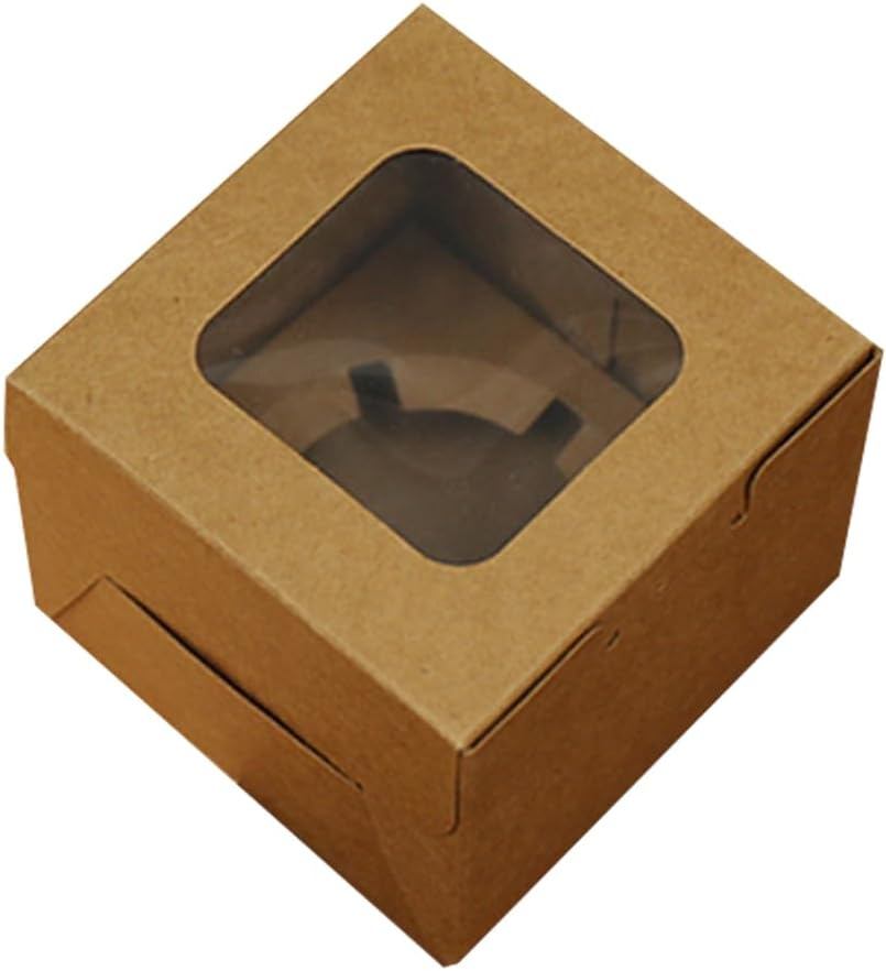 AIMALL 25Pcs Kraft Paper Cupcake Boxes with Window, 1/2/4/6/8/12 Cupcake Capacity, Maffen Packing Box for Desserts