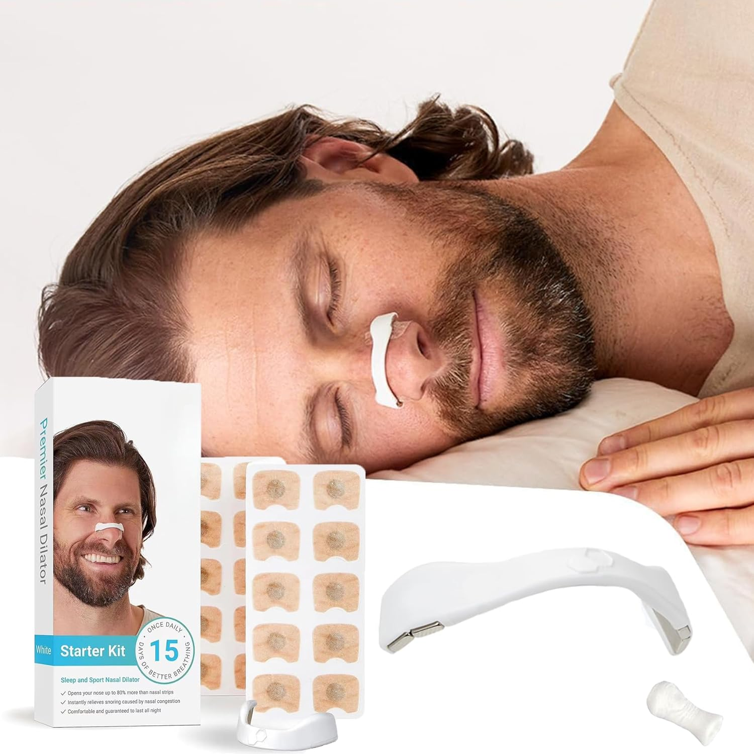 30 Pcs Intake Breathing Nasal Strip, IGGDOQI Anti-Snoring Sleep Nose Strips, Intake Breathing Nose Magnets, Boost Oxygen Intake, Reduce Snoring, Improve Sleep Quality, for Men & Women (White)