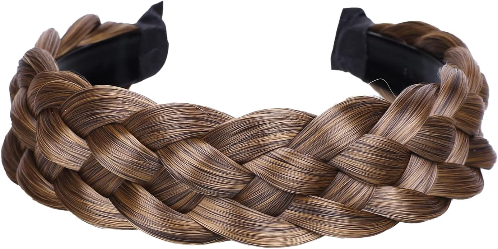 Vowyore Synthetic Hair Braided Headband Braided Hair Hoop Classic Chunky Wide Plaited Wedding Fluffy Braids Wig Women Girl Beauty Accessory