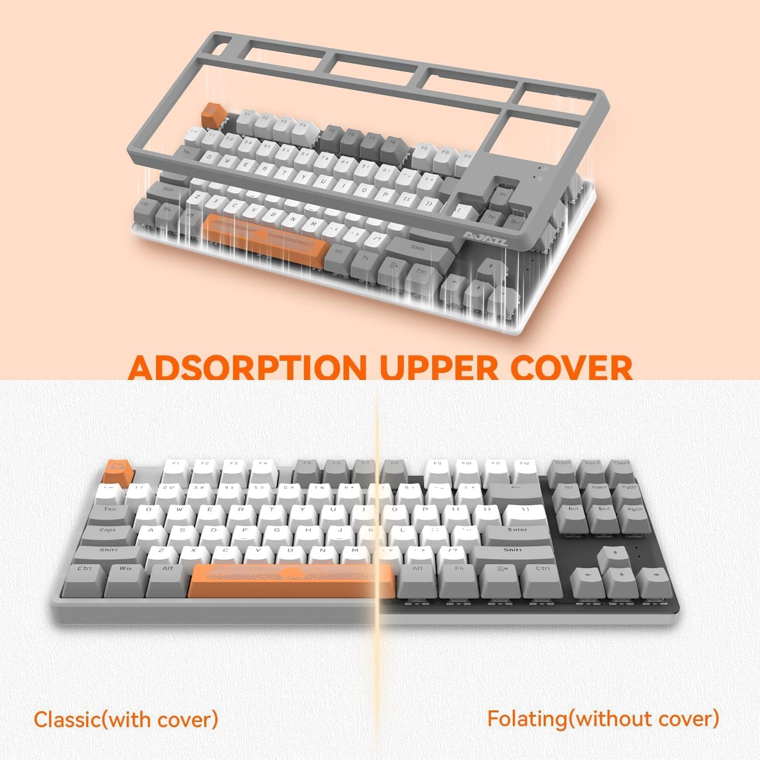 Magic-Refiner AK873 Gaming Keyboard,Hot-Swappable Linear Red Switch,Pbt Keycap,75% TKL Layout,Rainbow Backlit,Ergonomic Mechanical Keyboard with Custom Coiled Usb/Type-C Aviation Cable(Orange Gray) - Blue White/Blue Switch image number 6