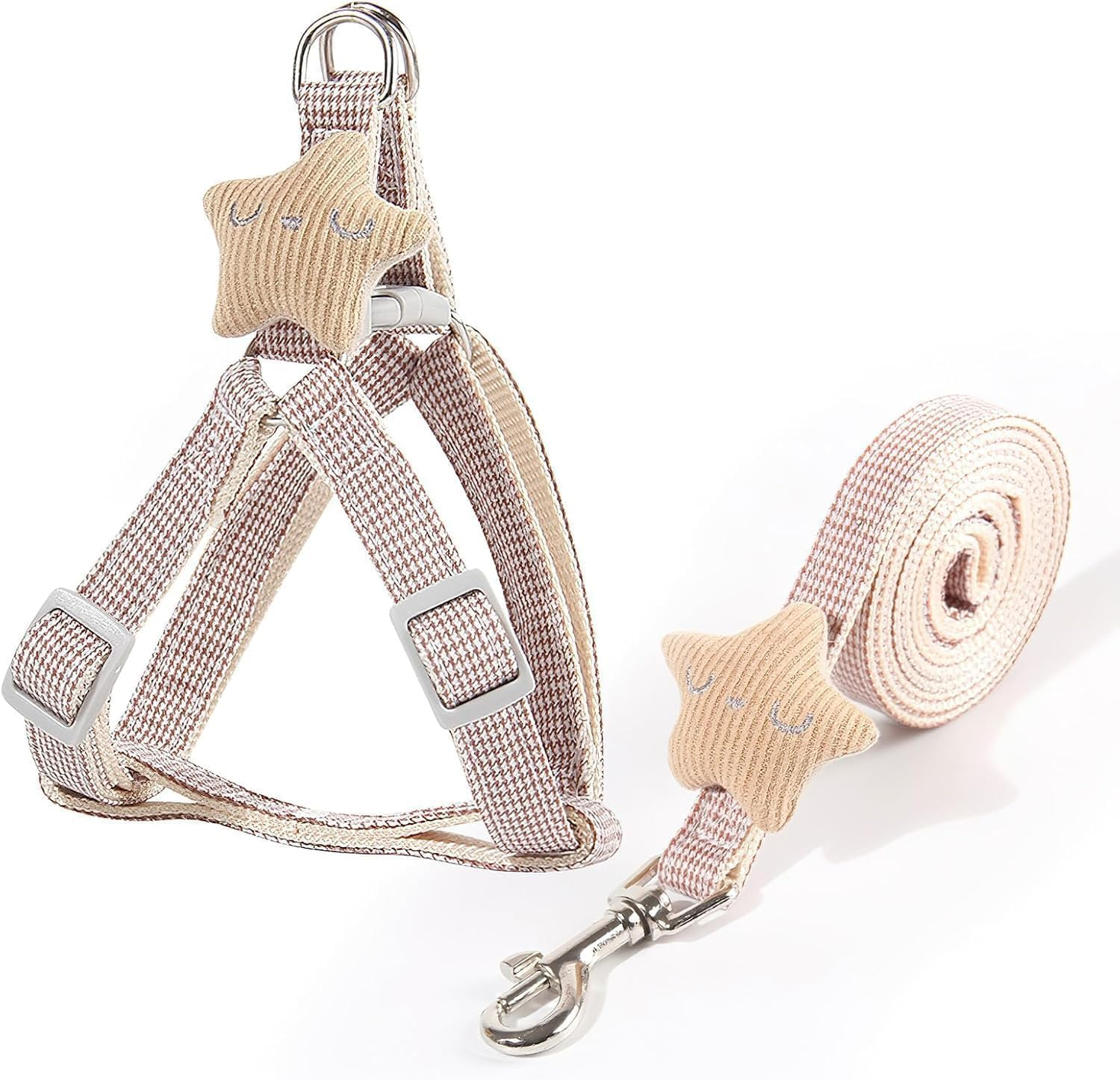 A Set of Puppy Harness and Leash the Adjustable Soft Suede Harness Is Decorated with Five-Pointed Stars It Is Suitable for Puppies, Small Dogs and Medium-Sized Dogs. (One Size Fits All) image number 2
