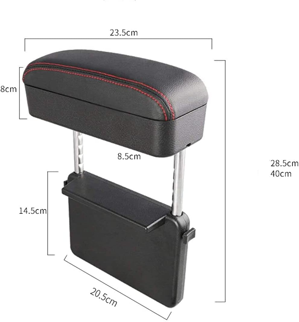 SENYAZON Car Console Armrest Box Arm Rest Height Adjustable Comfort Elbow Pad Armres Storage Organizer Box (Black Red Line)