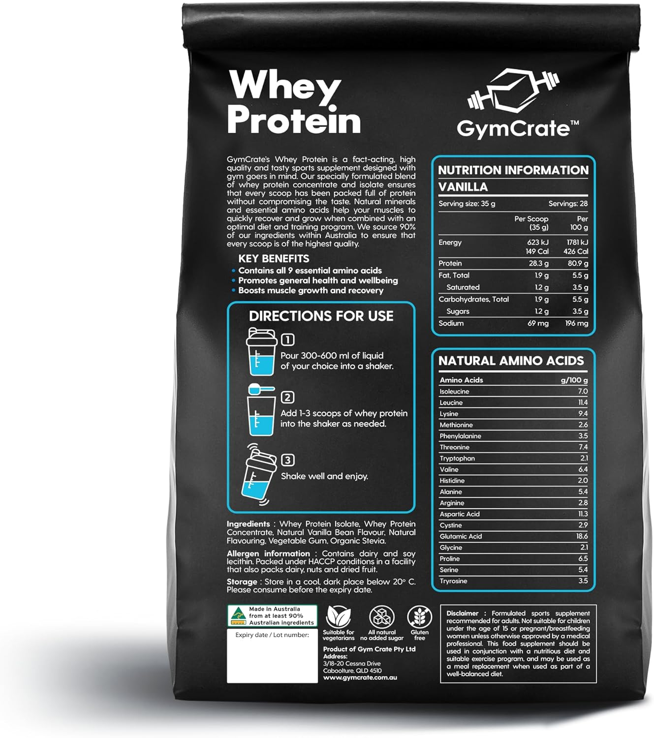 Gymcrate Vanilla Whey Protein Powder (1Kg) | Whey Protein Isolate & Concentrate Blend | 28G Protein per Serving | 28 Servings | Lean Muscle Support for Bodybuilders, Gym-Goers | Vegetarian Sports Nutrition image number 1