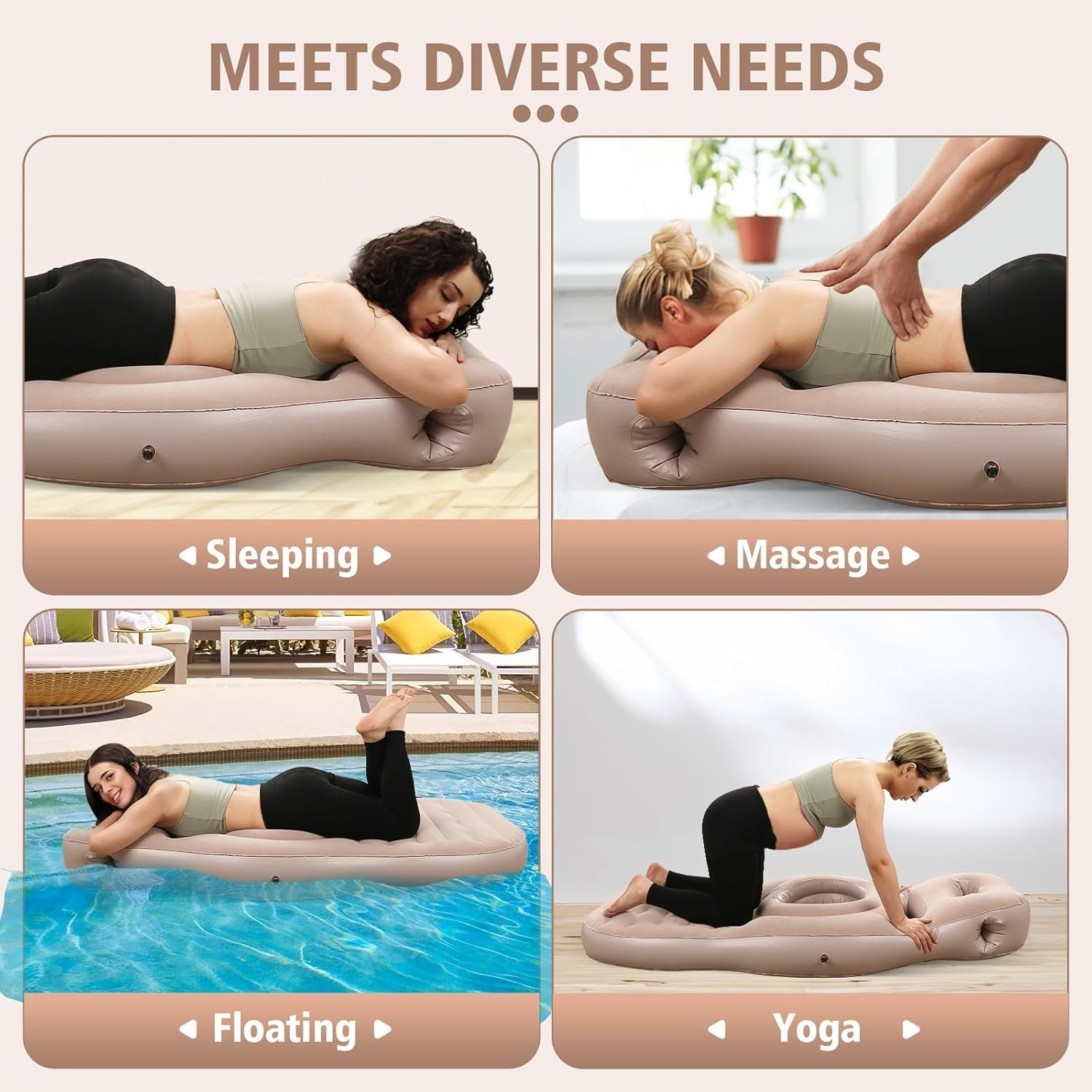 Inflatable Full Body Pregnancy Pillow, Full Body Maternity Airbed with Belly Hole for Comfort, Prone Sleeping Support for Pregnant Women (Camel, 170 * 65 * 22Cm)