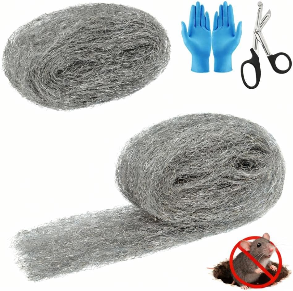 Steel Wool Mice Control 4'' * 42' Total Rodent Control Fill Fabric, Steel Wool Pads Mouse Blocker, Hole Filler Keep Mice Away from Holes Wall Cracks Gaps(4 Rolls)