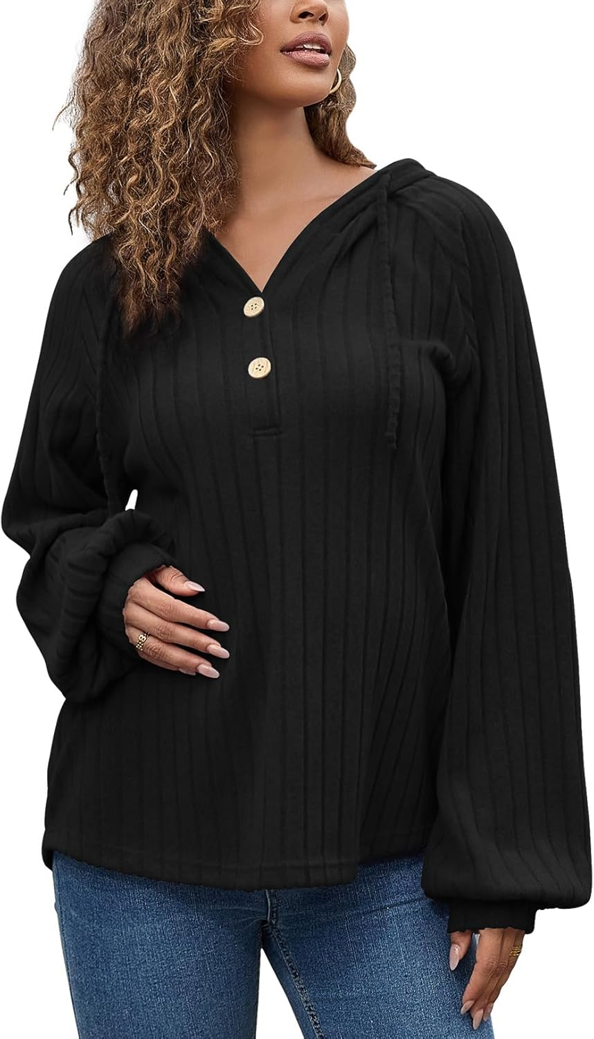Maternity Oversized Sweatshirts for Women Long Sleeve Rib Knit Button Hoodies Loose Pullover Tops
