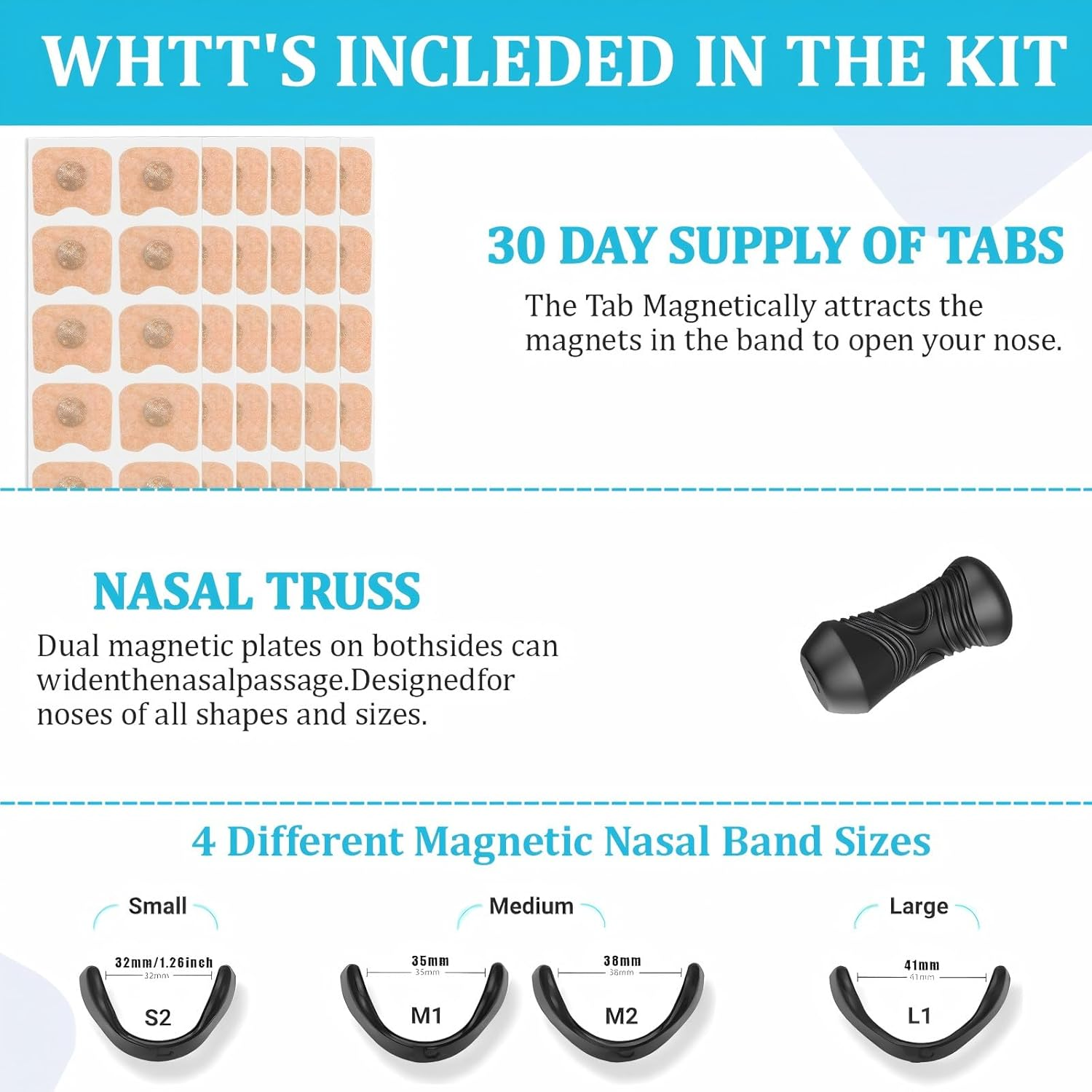 Breathing Magnetic Nasal Strip 60Pcs / 30 Pairs, Boost Oxygen Intake, Reduce Snoring, Improve Sleep Quality - Skin Safe Strips - Extra Strength Snoring Solution, Antisnore Sleep Aid for Men & Women Black image number 4