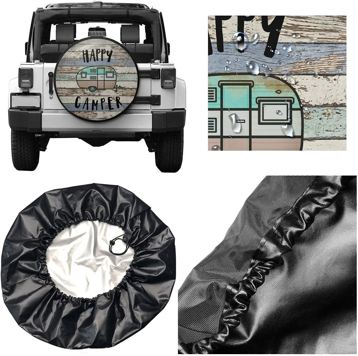 Happy Camper Spare Tire Cover Waterproof for Jeep Trailer RV SUV Truck Camper Travel Trailer Accessories 14 Inch image number 1