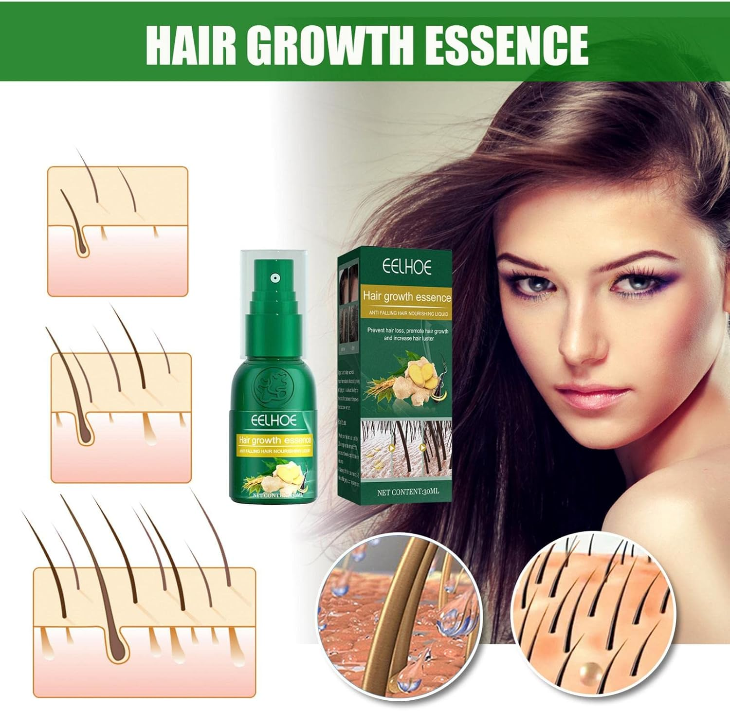 5 Pcs Organic Growth Ginger Spray | Hair Regrowth Spray for Hair Rapid Growth | Safe and Healthy Organic Growth Hair Care Nutrition Spray Dobooo image number 5