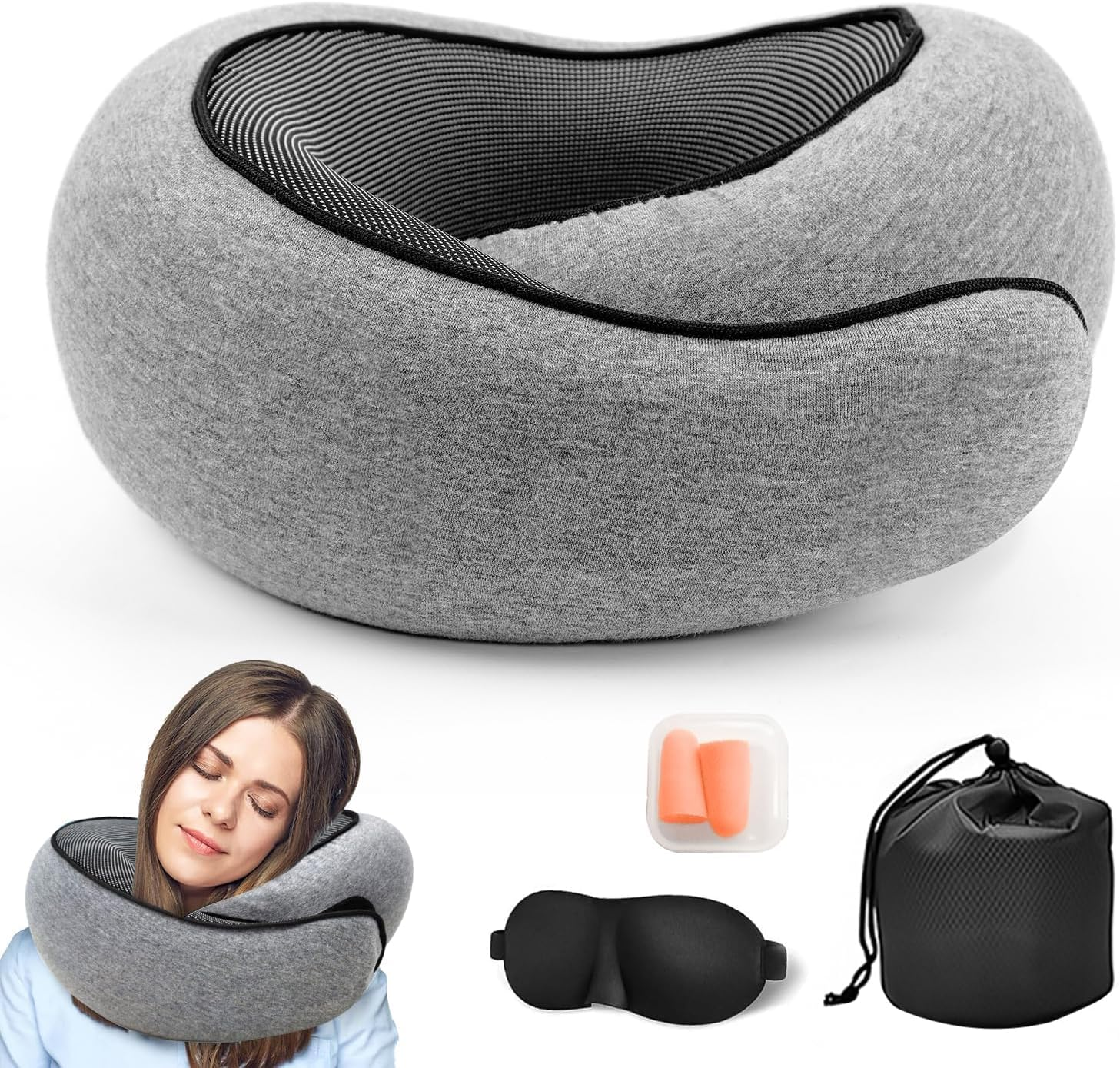 Flyhugs Neck Pillow, Wander plus Travel Pillow, Wander plus Travel Neck Pillow, Memory Foam Travel Pillow, Stowable U-Shaped Pillow (Grey)