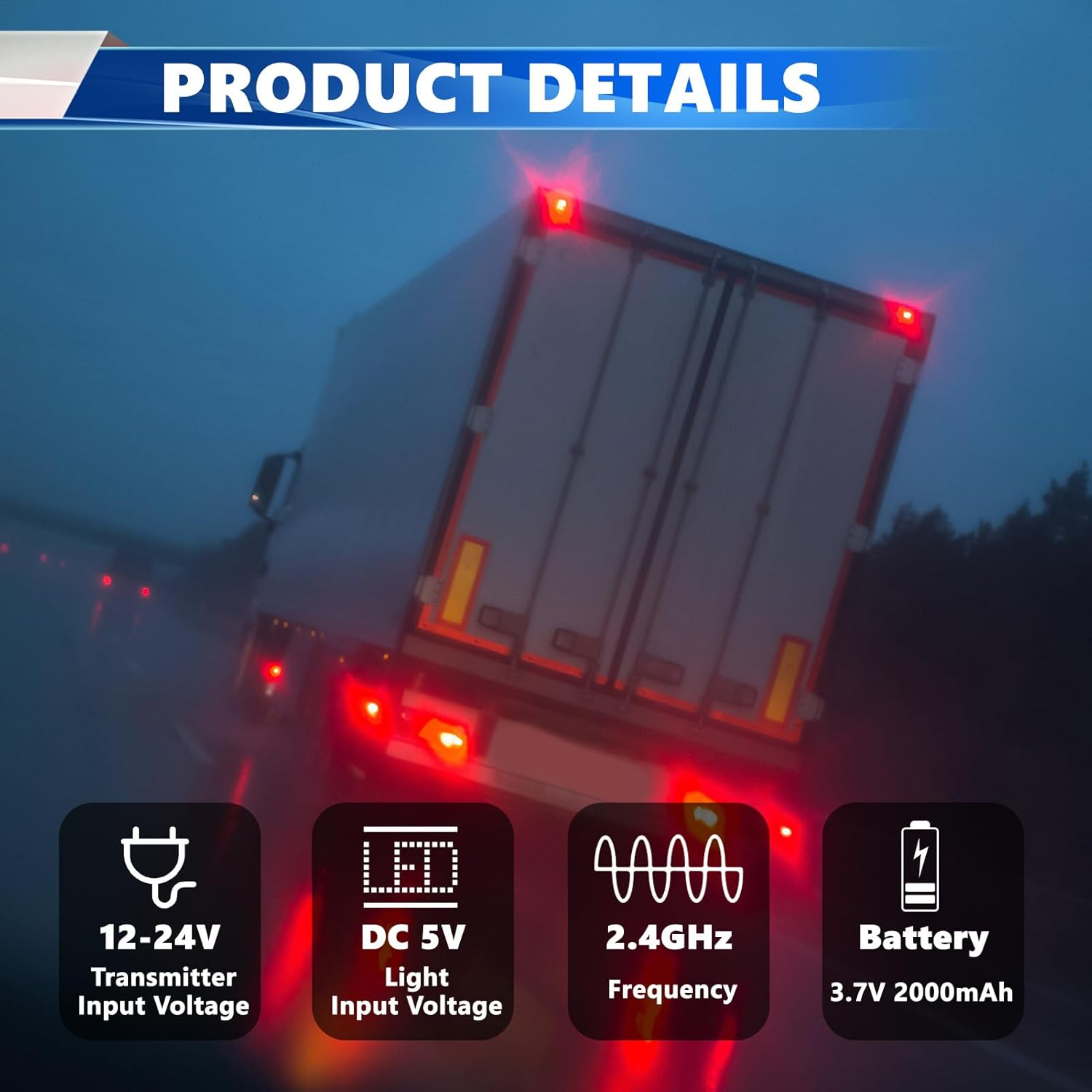 WODHMIEY Magnetic Wireless Trailer Light, 12V 24V Truck Taillight Square, Rechargeable LED Towing Light 100Ft Rang, Portable Storage Box, Magnetic Base for RV Boat Trailer Semi Truck Camping image number 2