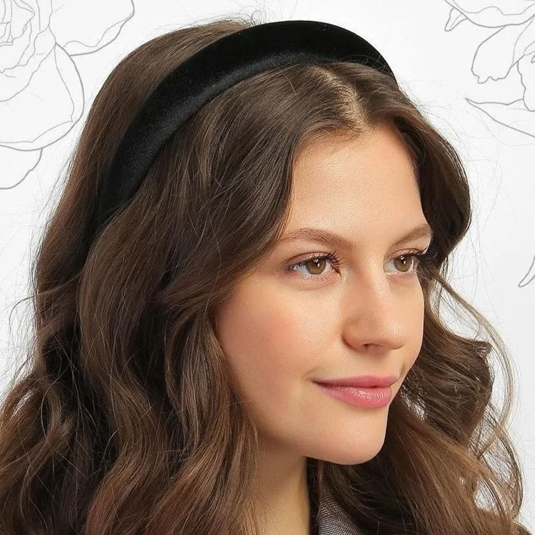 Pack of 2 Velvet Headbands Women, Solid, Simple Headband for Girls, Fashion Hair Accessories for Women Girls, Padded Velvet Headband Retro Style Headband (Black/Burgundy) image number 3