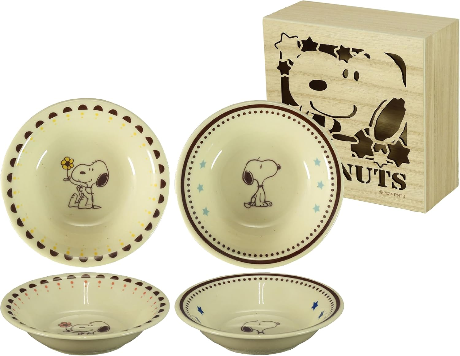 Peanuts SN1500-185H Snoopy Salad Bowl, 13.5 Fl Oz (400 Ml), Deep Plates, 4 Pieces, Fruit Plates, Diameter 5.5 X Depth 1.2 Inches (14 X 3 Cm), Microwave, Dishwasher Safe, Wooden Box, Present, Made In image number 4