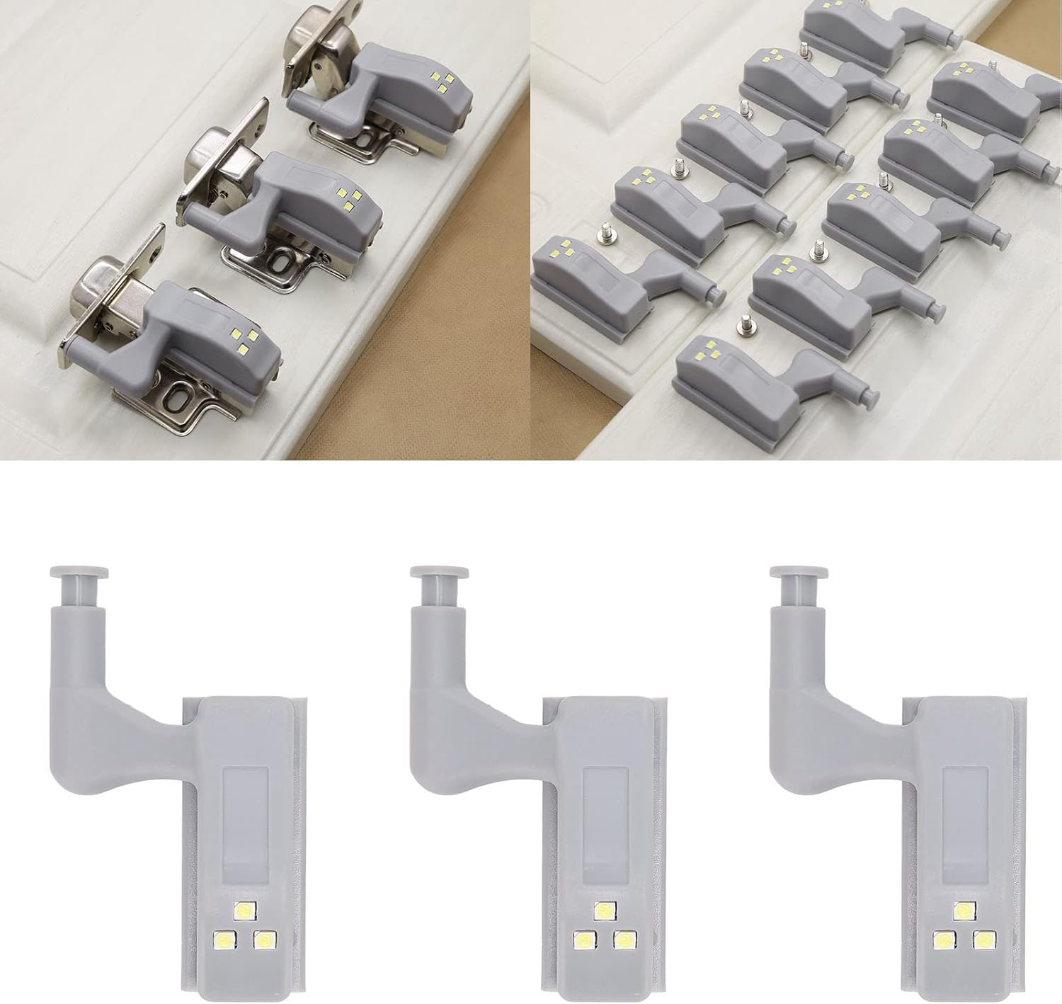Hinge LED Light, Pack of 10 LED Hinge Lights ABS Cabinet Lights Cabinet Hinge Light with 3 LED Bulbs 12 V 23 a Battery Included for (White Light + Battery) image number 3