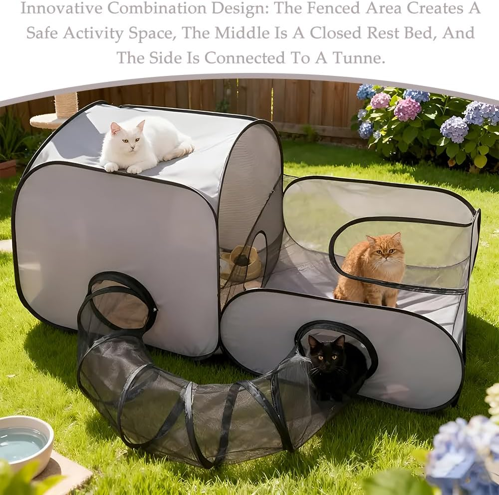 Pet Fences with Surround Tunnel, Foldable Portable Pet Fence Tent, Multifunctional Cat Fence Tent, Breathable Soft Edges for Indoor or Outdoor Use, Full Surround Design
