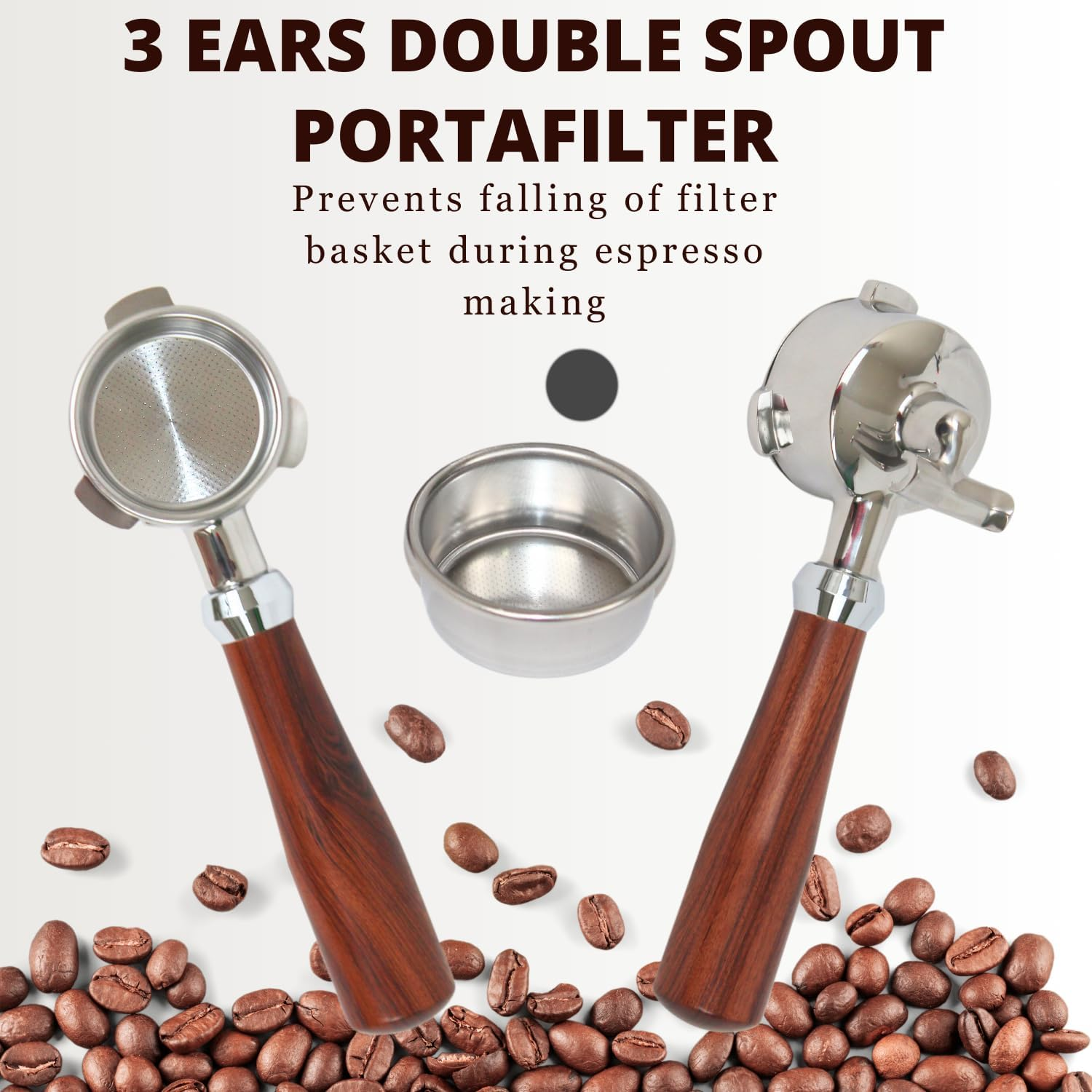 Espresso Portafilter 54Mm Double Spout Compatible with Breville Bambino plus (BES500) Infuser (BES840XL) 54Mm Breville Barista Series- Wooden Handle - Stainless Steel Filter Basked Included image number 3