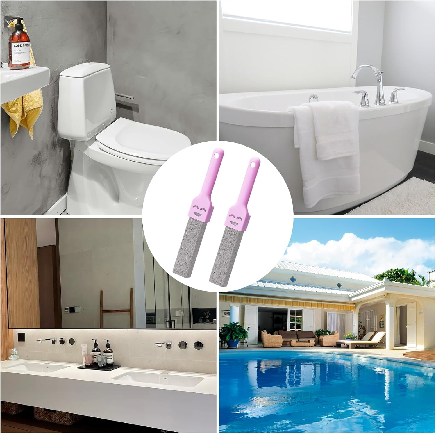 Pack of 6 Pumice Stone Toilet Cleaner with 2 Handles, Urine Stone Remover, Extra Strong, Natural Pumice Stones for Toilet, Bathroom, Kitchen, Swimming Pool (Purple) image number 4