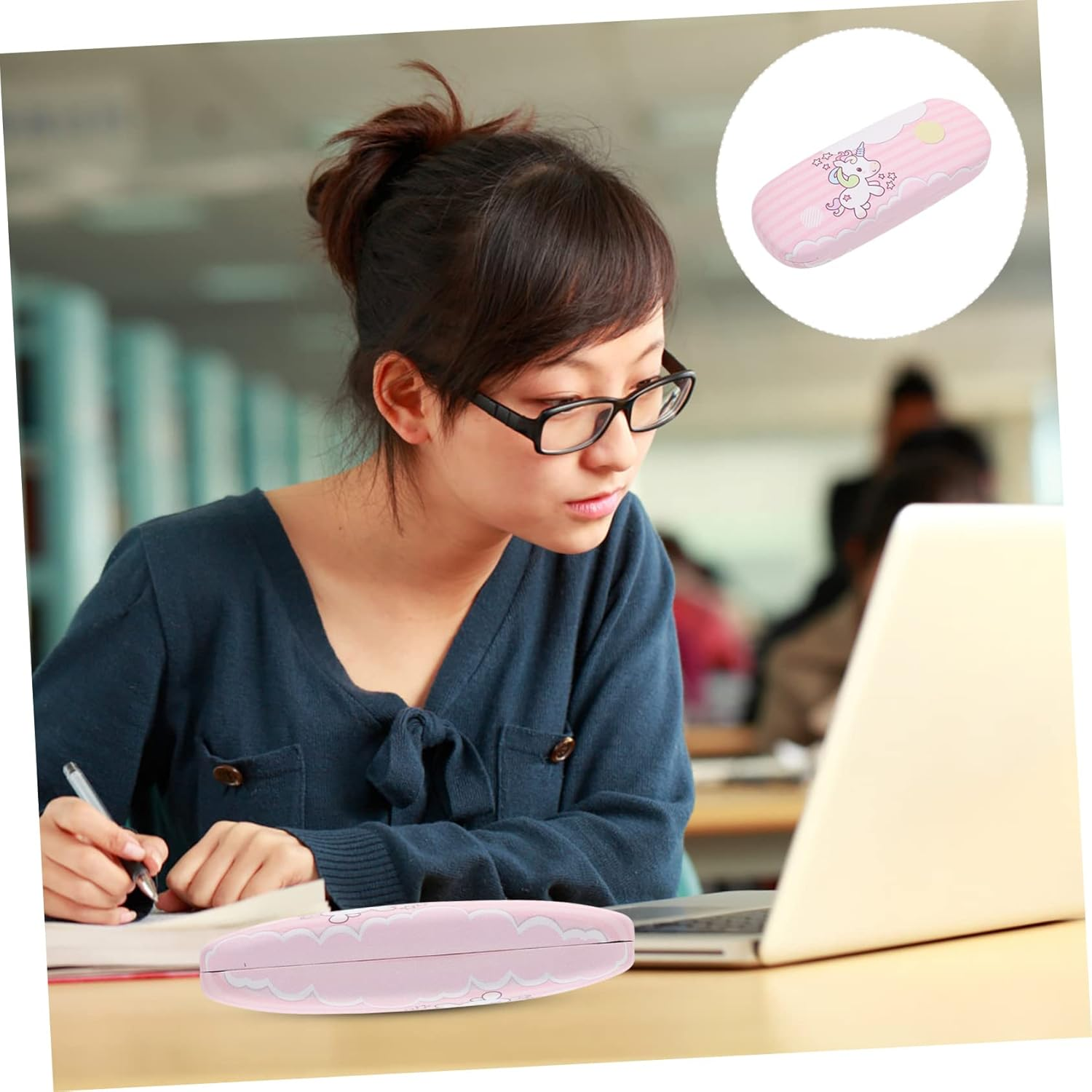 Healeved Glasses Case Glasswear Drinking Glasses Teen Girl Sunglasses Leather Sunglass Case Leather Sunglasses Case Large Glasses Case Eye Glass Carry Case Portable Glasses Case Fold Pu - Blue image number 5