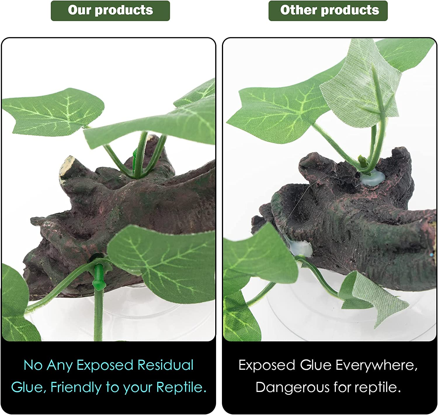 AQUA KT Reptile Corner Branch Terrarium Plant Decoration with Suction Cup for Amphibian Lizard Snake Climbing - Green image number 3